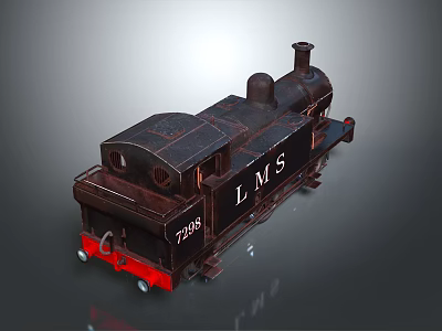 Vintage Steam Train Model With Black Body Red Base LMS Logo And Number 73198 3d model