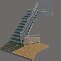 Wooden Stairs With White Railings And Lower Platform For Home Interior