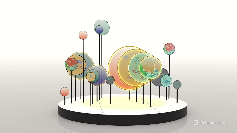 Modern Art Installation With Colorful Spherical Elements And Black Display Base 3d model