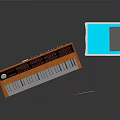 Modern Orange And Blue Household Living Items Featuring Electronic Keyboard And Display Device