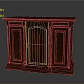Vintage Three Door Wooden Cabinet With Carved Details And Dark Brown Finish