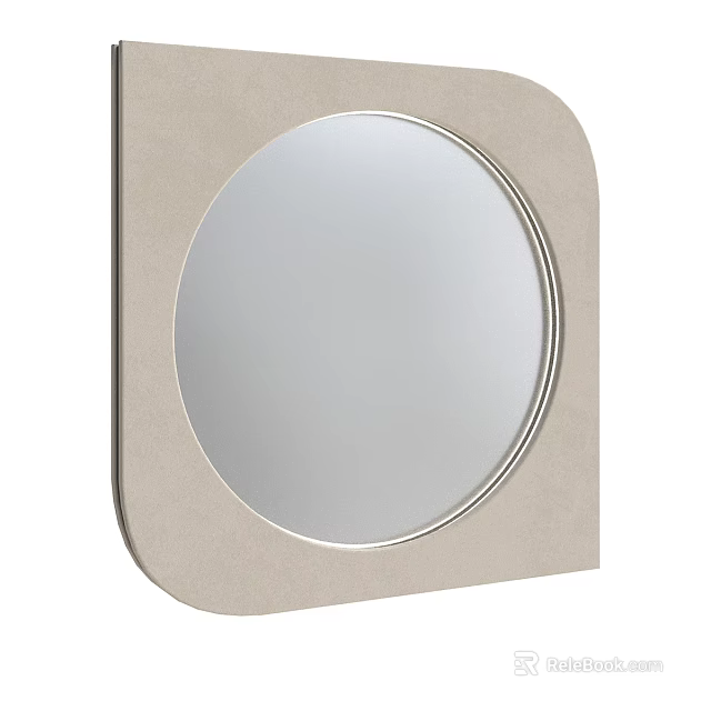 Modern Round Wall Mirror With Beige Frame Smooth Surface And Minimalist Design 3d model