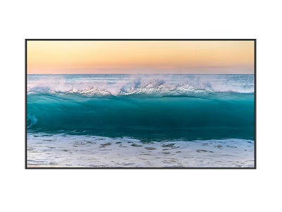 Framed Crashing Ocean Wave Wall Art With Blue Water And Orange Sunset Sky 3d model