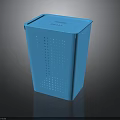 Blue Plastic Laundry Basket With Perforated Design Lid And Side Handle