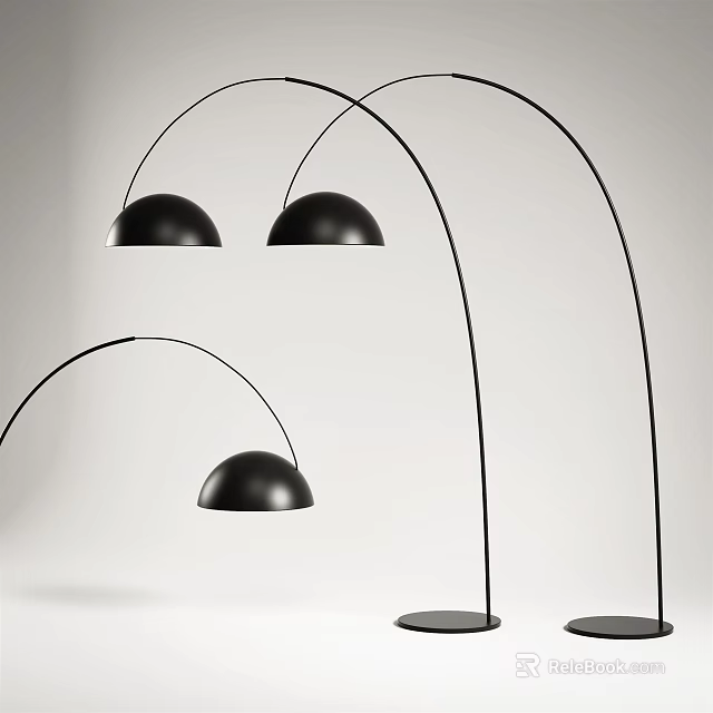 Modern Black Floor Lamps with Arched Design Rounded Shades and Circular Base 3d model 