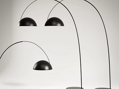 Modern Black Floor Lamps with Arched Design Rounded Shades and Circular Base 3d model