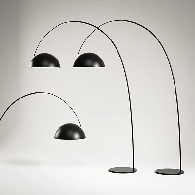 Modern Black Floor Lamps with Arched Design Rounded Shades and Circular Base 3d model