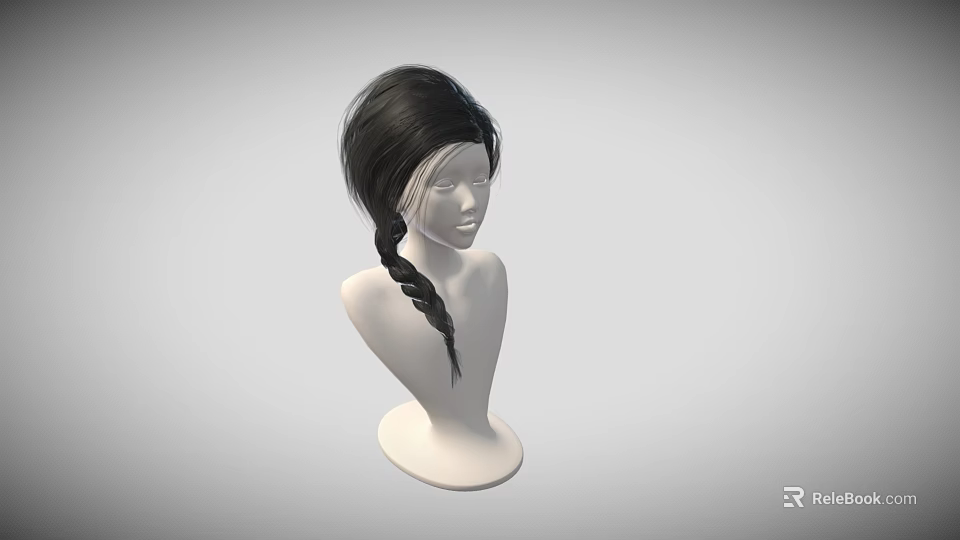 Game Movie Character Black Long Hair Braided Hairstyle Wig Design On White Mannequin 3d model 