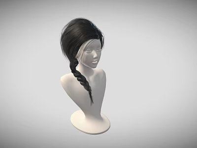 Game Movie Character Black Long Hair Braided Hairstyle Wig Design On White Mannequin 3d model