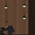 Modern Wall Lamps With Black Metal Structure And Gold Trim On Wooden Wall Surface