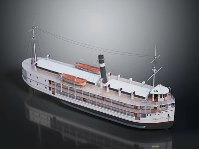 Vintage Water Transport Vessel With Multi Deck Chimney Lifebuoys And Wooden Details 3d model