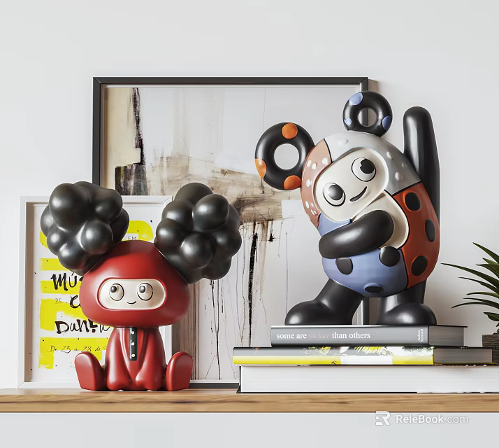 Decorative Ornament Set With Red Figurine Black Balloon Accents And Blue Polka Dot Cartoon Character 3d model 
