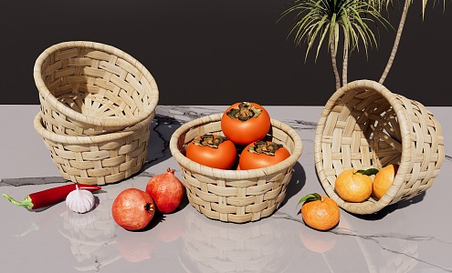 Modern fruit bamboo basket ornaments 3d model