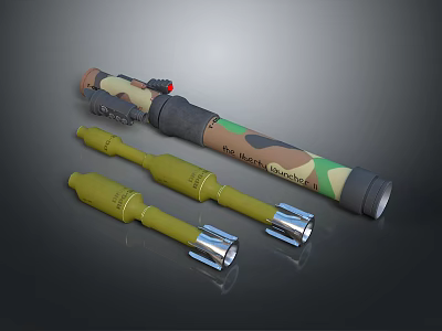 3D Model of Military Weapon With Camouflage Rocket Launcher And Yellow Rockets 3d model