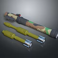 3D Model of Military Weapon With Camouflage Rocket Launcher And Yellow Rockets