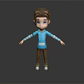 3D Cartoon Boy Character Wearing Blue Hoodie Brown Pants And White Shoes With Arms Outstretched