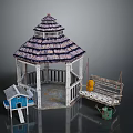 Detailed Miniature Garden Scene With Gazebo Small House Swing And Watering Can