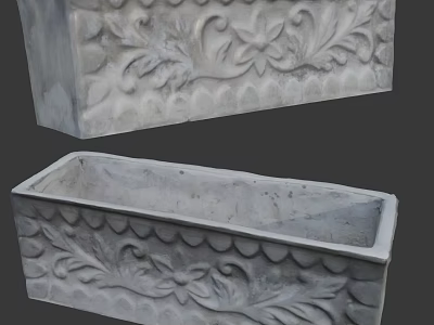 Decorative Rectangular Bonsai Pot With Intricate Carved Floral And Leaf Patterns 3d model