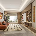 Warm Modern Open Living And Dining Space With Retro Vinyl Decor And Wood Interior Design