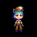 Cartoon Game Movie Character With Blue Hair And Star Cowboy Hat Brown Outfit