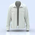 Simple White Collared Jacket With Front Pockets Zipper And Minimalist Design 3d model