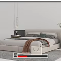 Modern Double Bed Interior With Upholstered Headboard Side Chair Throw Blanket And Decorative Pillows