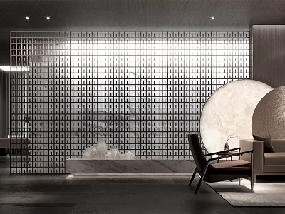 Clubhouse Interior With Glass Block Wall And Modern Seating 3d model