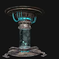 Industrial Equipment With Circular Top Blue Lights Transparent Middle Section Metal Base And Supporting Brackets