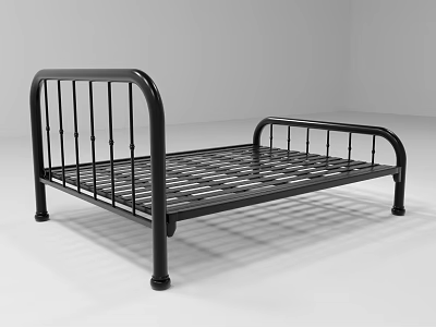 Simple Black Metal Single Bed Frame With Curved Headboard And Footboard 3d model