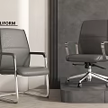 Modern Gray Leather Office Chairs with Metal Frame Armrests and Swivel Base Wheels