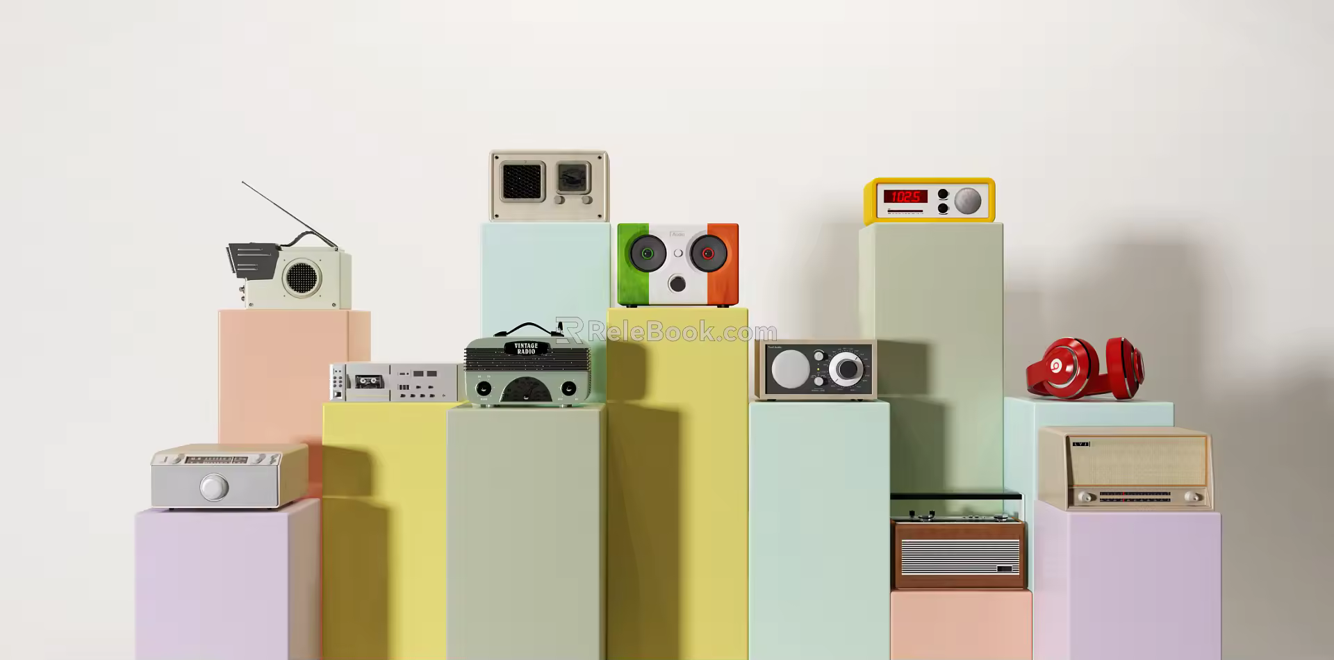Modern radio audio accessories combination 3d model