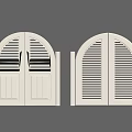 White Arched Louvered Shutters With Double Panel Design For Interior Decor 3d model