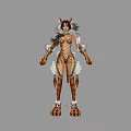 Fantasy Game Character With Fox Ears Feather Decorations And Fur Warrior Outfit
