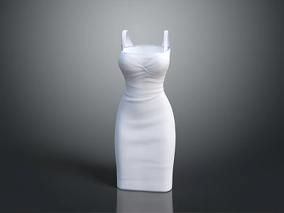 White Fitted Dress With Spaghetti Straps Ruched Waist And Elegant Silhouette 3d model