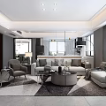 Modern Living Room Interior Design With Marble Wall TV Round Coffee Table And Sofa