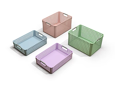 Colored Plastic Storage Baskets With Grid Design And Handles For Organization 3d model