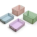 Colored Plastic Storage Baskets With Grid Design And Handles For Organization