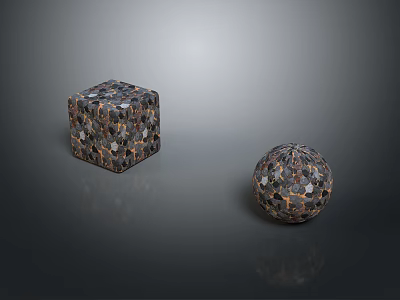 Wood And Stone Decorative Cube And Sphere Pieces With Textured Surfaces 3d model