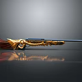 Ornate Luxury Decorated Rifle With Golden Carvings And Red Accent Details