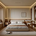 Modern Minimalist Bedroom Interior With Wooden Bed Headboard Window Bench And Built In Wardrobe
