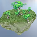 Floating Island With Green Grass And Trees In Sky Background