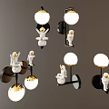 Astronaut Decor Wall Lamps With White Globe Shades And Black Bases