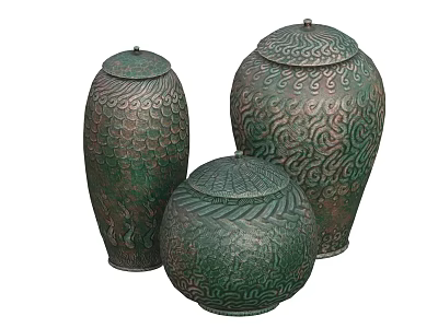 Decorative Green Vases With Lids And Intricate Patterns For Home Decoration 3d model