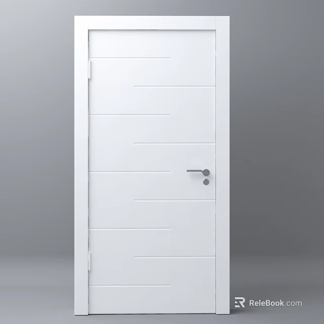 Modern White Hinged Door With Horizontal Lines And Metal Handle 3d model
