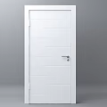 Modern White Hinged Door With Horizontal Lines And Metal Handle 3d model