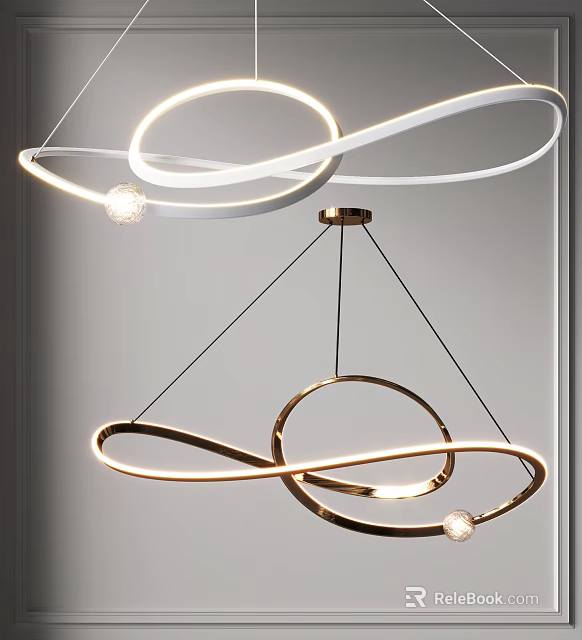 Modern Contemporary Chandelier With Curved Rings LED Lighting And Metallic Finish 3d model 