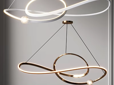 Modern Contemporary Chandelier With Curved Rings LED Lighting And Metallic Finish 3d model