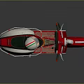 Classic Red and White Scooter With White Helmet on Green Seat and Chrome Details
