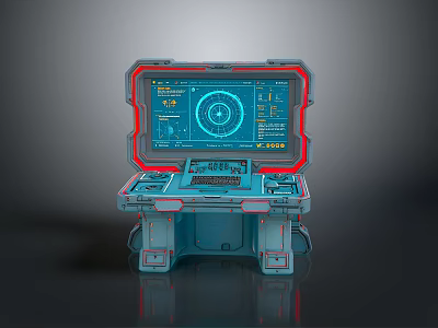 Futuristic Portable Control Station With Red Frame Blue Interface Control Panel And Data Charts 3d model