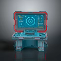 Futuristic Portable Control Station With Red Frame Blue Interface Control Panel And Data Charts